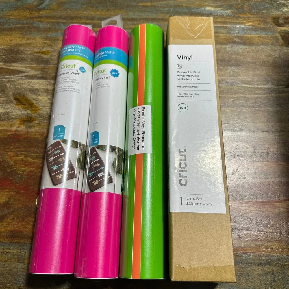 Cricut Premium Removable Matte Vinyl Bundle Fuchsia Teal Green Orange 4 Rolls